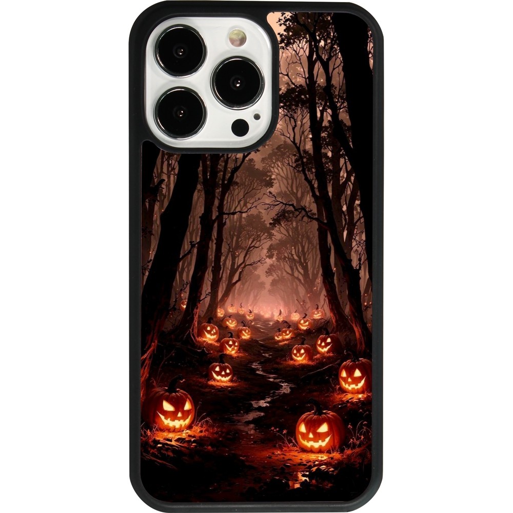 Coque iPhone 13 Pro - Silicone rigide noir Halloween 2025 Road of Terrifying Pumpkins
