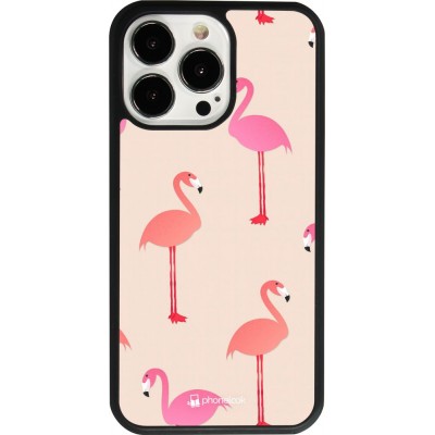 iPhone 13 Pro Case Hülle - Silikon schwarz Pink Flamingos Pattern