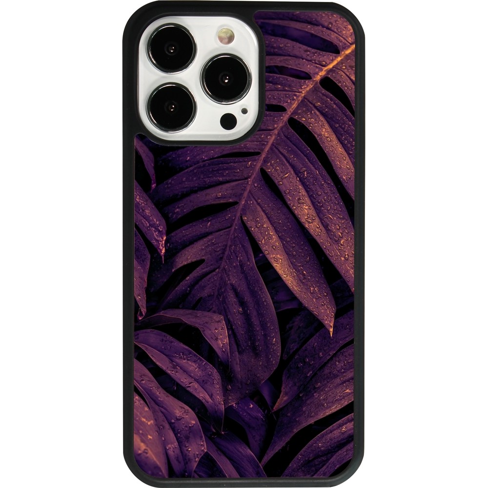 iPhone 13 Pro Case Hülle - Silikon schwarz Purple Light Leaves
