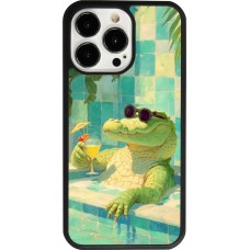 Coque iPhone 13 Pro - Silicone rigide noir Crocodile in the swimming pool Summer 2026