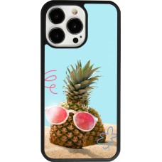 Coque iPhone 13 Pro - Silicone rigide noir Pineapple with glasses Summer 2026