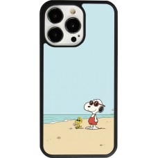 Coque iPhone 13 Pro - Silicone rigide noir Snoopy on the beach Summer 2026