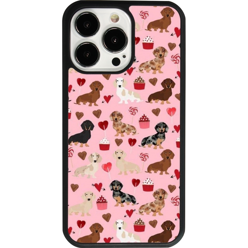 Coque iPhone 13 Pro - Silicone rigide noir Valentine 2024 puppy love