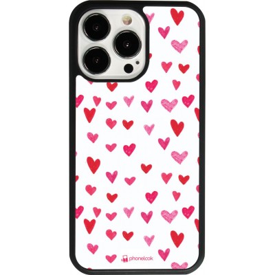 Coque iPhone 13 Pro - Silicone rigide noir Valentine 2022 Many pink hearts