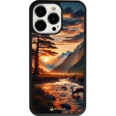 Coque iPhone 13 Pro - Silicone rigide noir Valley Sunset Deer Tree