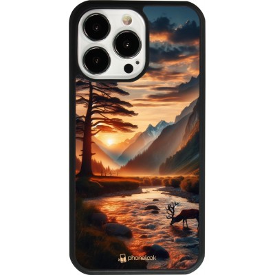Coque iPhone 13 Pro - Silicone rigide noir Valley Sunset Deer Tree