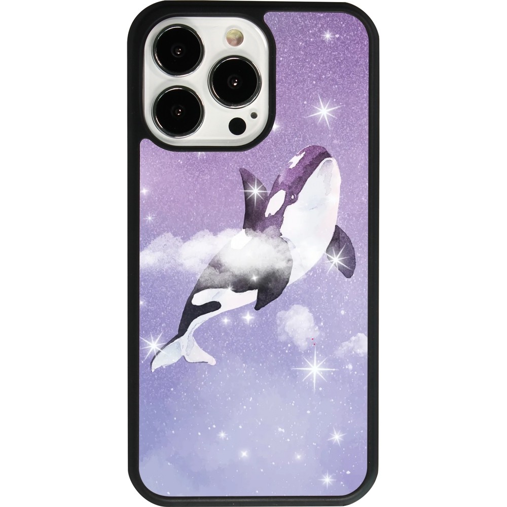 Coque iPhone 13 Pro - Silicone rigide noir Whale in sparking stars