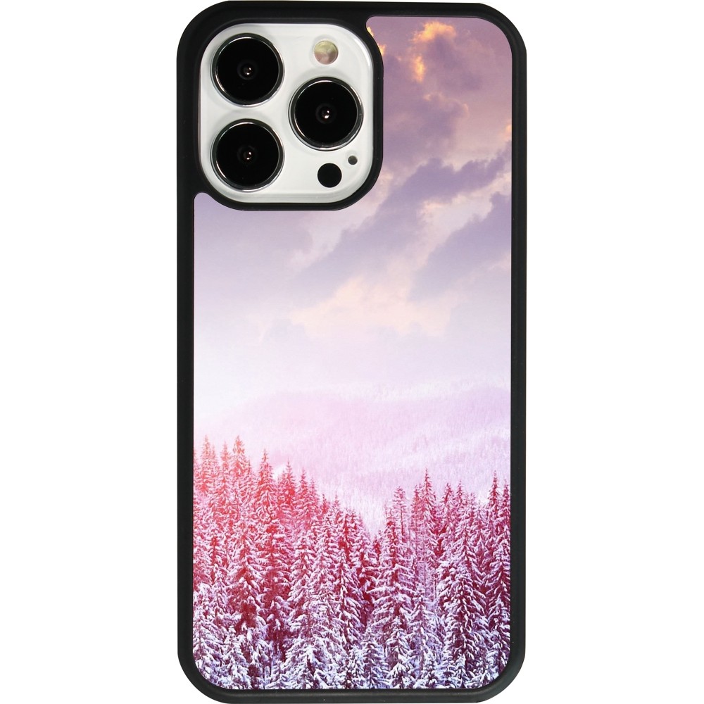 iPhone 13 Pro Case Hülle - Silikon schwarz Winter 22 Pink Forest