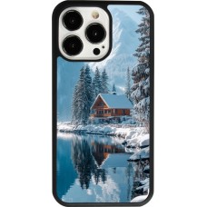 Coque iPhone 13 Pro - Silicone rigide noir Winter 25 Winter house forest day