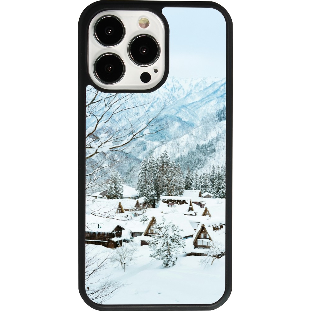 Coque iPhone 13 Pro - Silicone rigide noir Winter 25 Winter snowy landscape