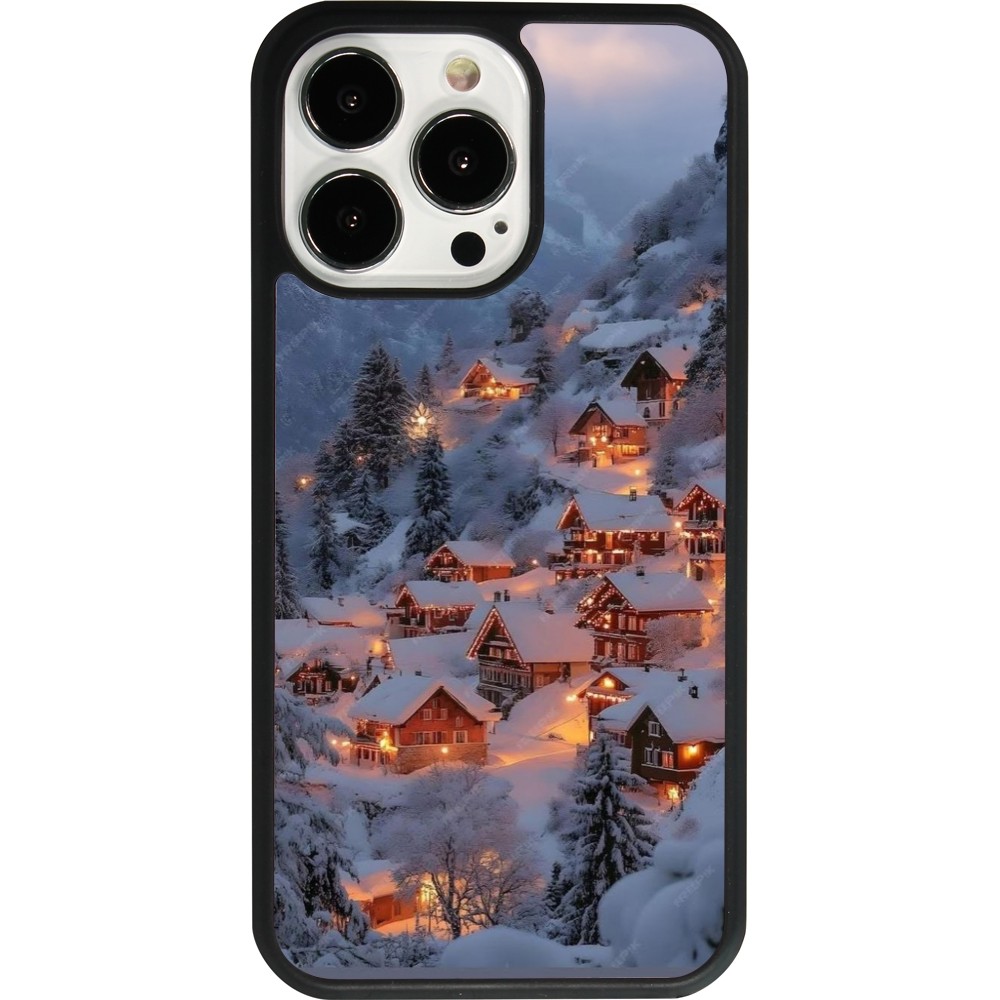 Coque iPhone 13 Pro - Silicone rigide noir Winter 25 Winter snowy village