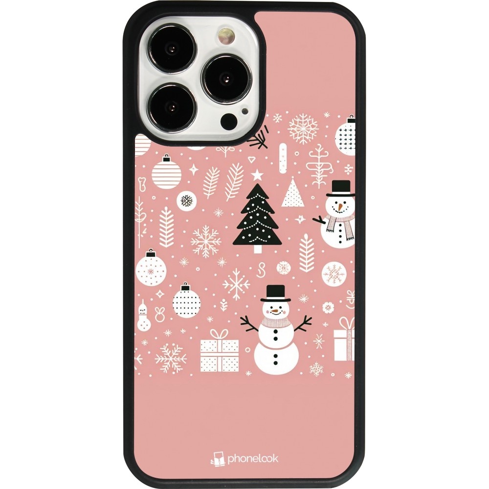 iPhone 13 Pro Case Hülle - Silikon schwarz Weihnachten 2024 Rose Schneemann Weihnachten