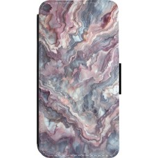 Coque iPhone 13 Pro - Wallet noir Marbre violette argentée