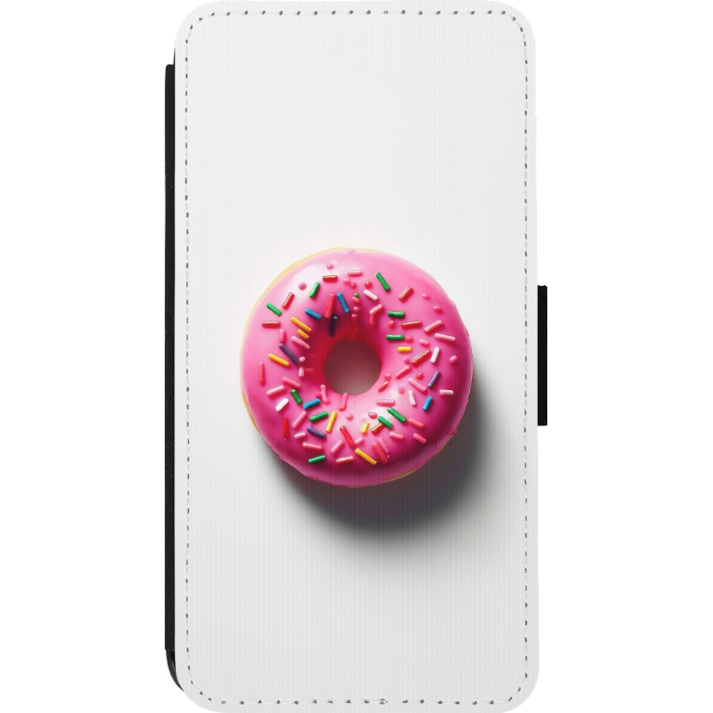 Coque iPhone 13 Pro - Wallet noir Weißer Hintergrund, pinker Donut
