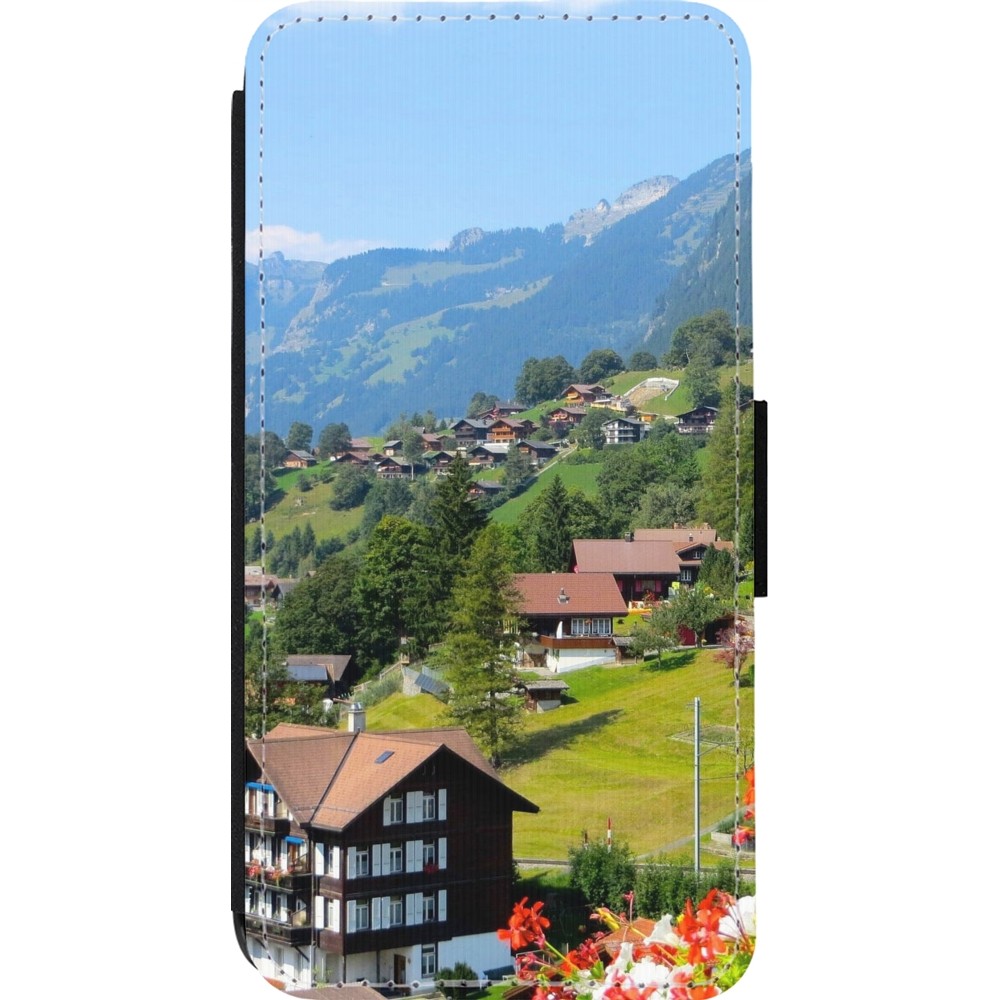 Coque iPhone 13 Pro - Wallet noir Fête Nationale Suisse Paysage