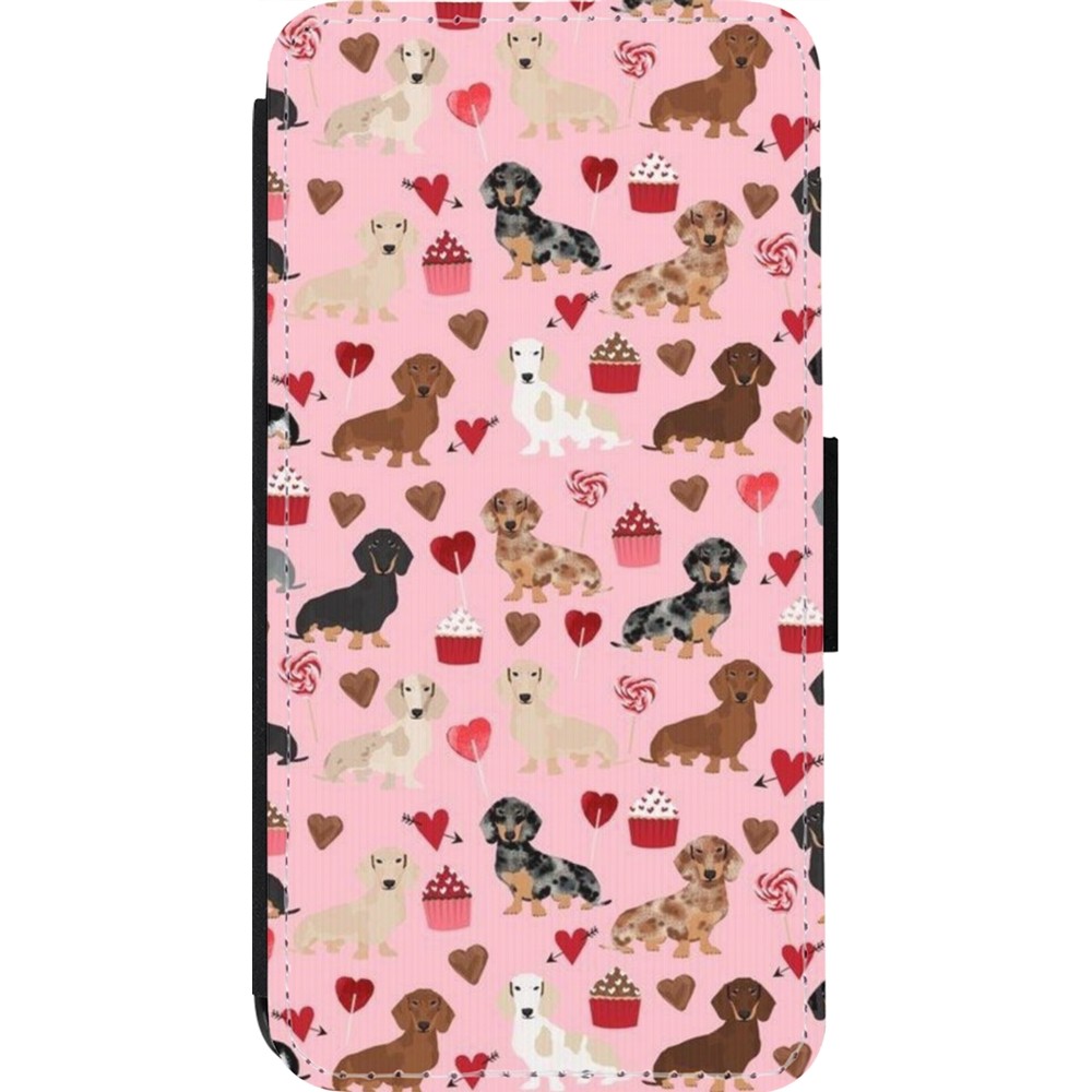Coque iPhone 13 Pro - Wallet noir Valentine 2024 puppy love