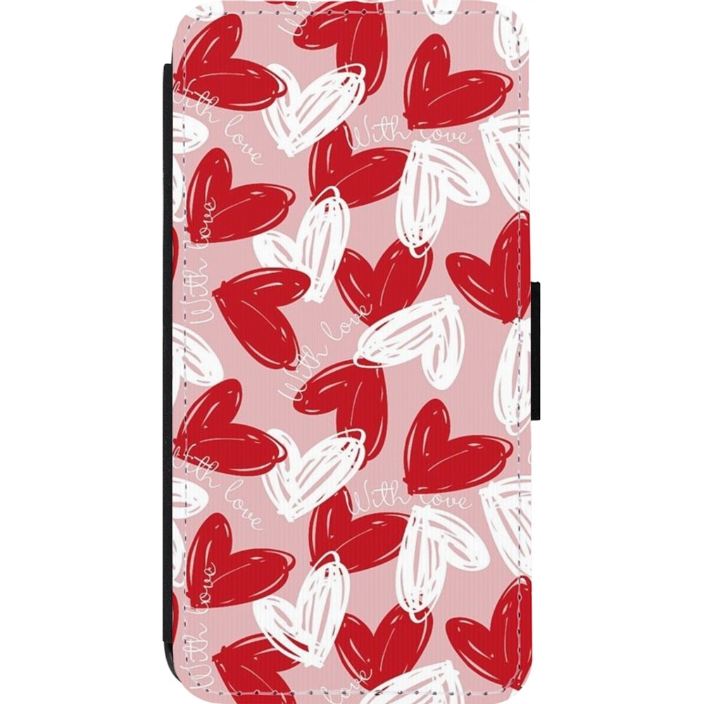 iPhone 13 Pro Case Hülle - Wallet schwarz Valentine 2024 with love heart
