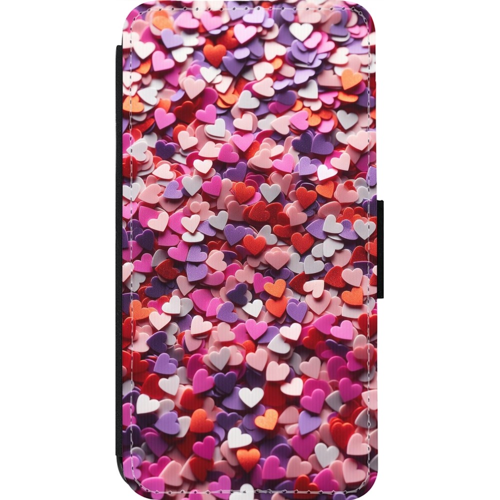 Coque iPhone 13 Pro - Wallet noir Valentine 2025 Confetti