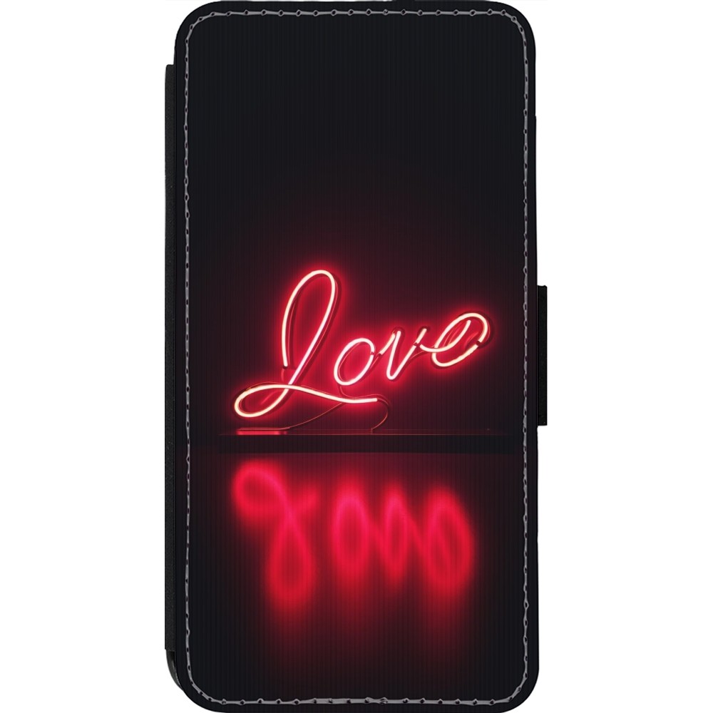iPhone 13 Pro Case Hülle - Wallet schwarz Valentine 2025 Neon Liebe