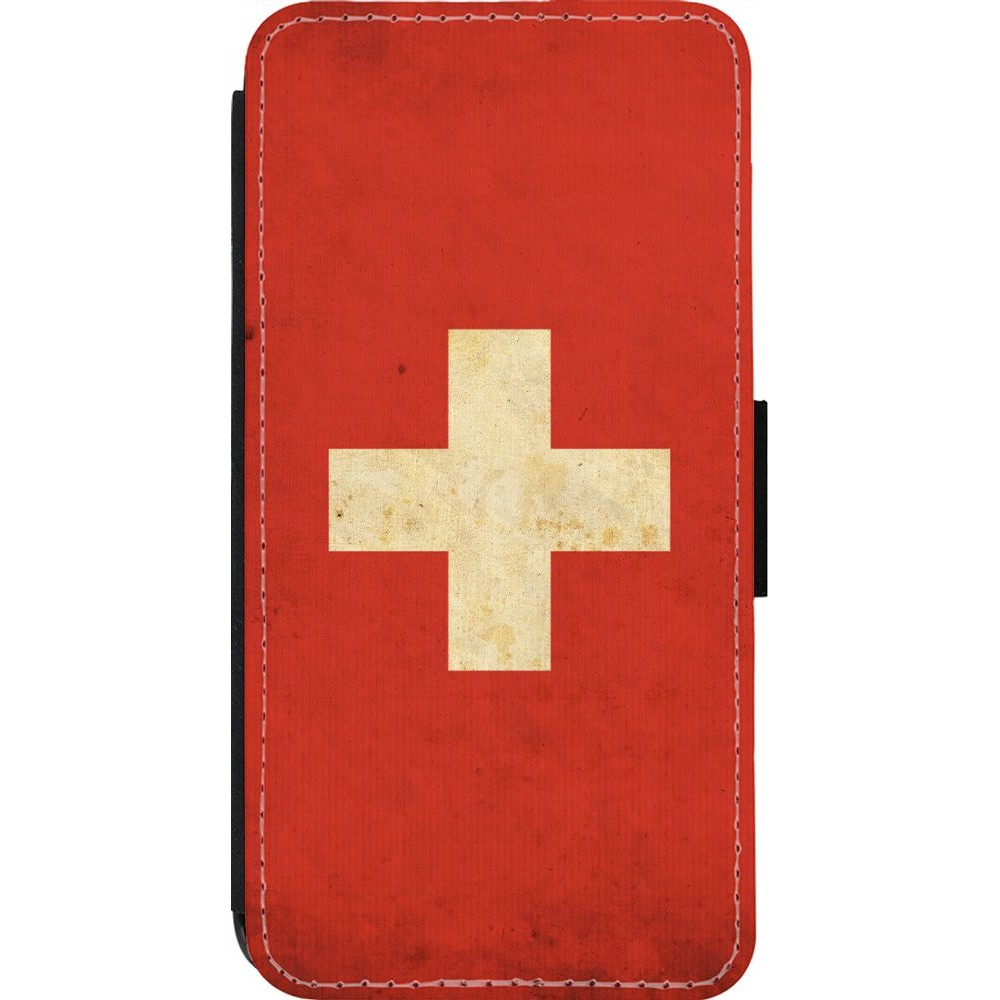 Coque iPhone 13 Pro - Wallet noir Vintage Flag SWISS