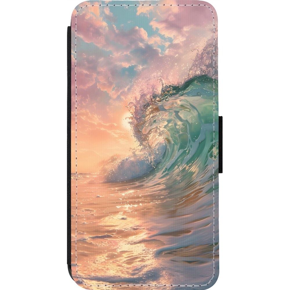 Coque iPhone 13 Pro - Wallet noir Wave Sunset