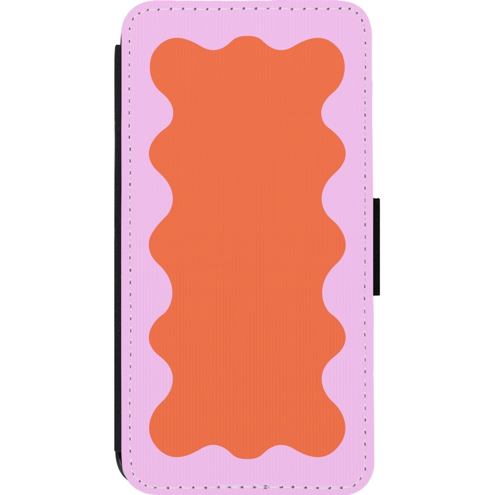 Coque iPhone 13 Pro - Wallet noir Wavy Rectangle Orange Pink