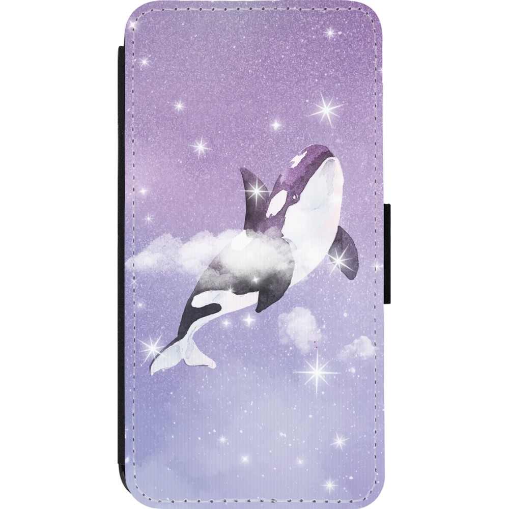 Coque iPhone 13 Pro - Wallet noir Whale in sparking stars