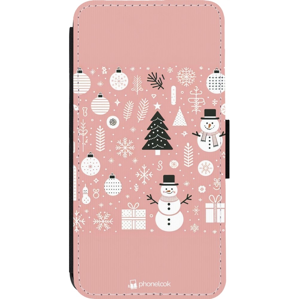 iPhone 13 Pro Case Hülle - Wallet schwarz Weihnachten 2024 Rose Schneemann Weihnachten