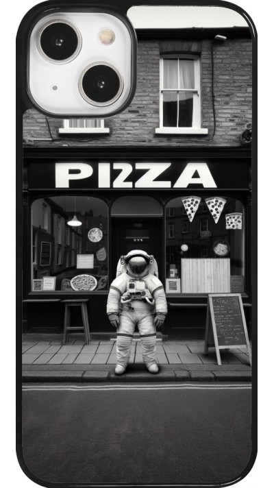 Coque iPhone 14 - Astronaute devant une Pizzeria