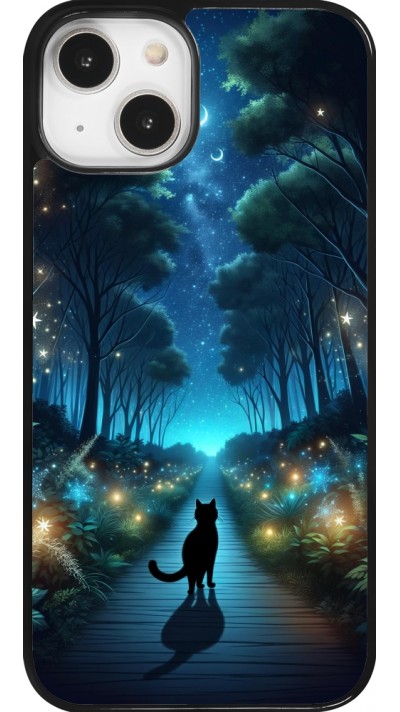 Coque iPhone 14 - Chat noir promenade