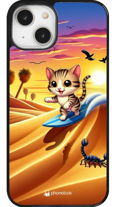 Coque iPhone 14 - Chat surfeur au soleil
