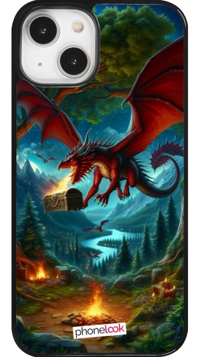 Coque iPhone 14 - Dragon Volant Forêt Trésor