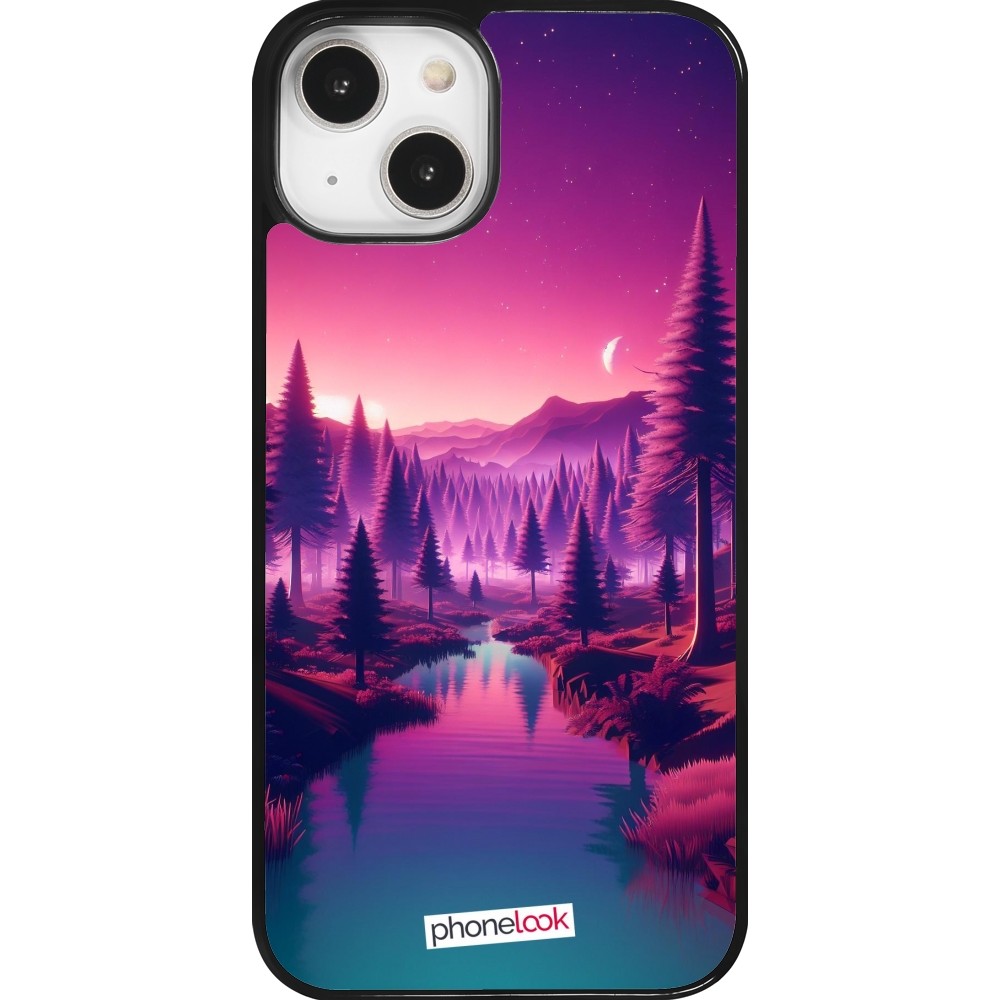 Coque iPhone 14 - Paysage Violet-Rose