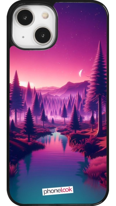 Coque iPhone 14 - Paysage Violet-Rose