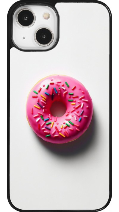 Coque iPhone 14 - Weißer Hintergrund, pinker Donut