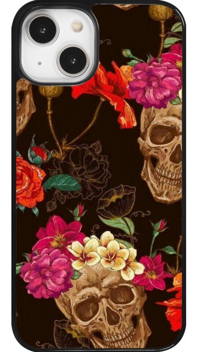Coque iPhone 14 - Skulls and flowers