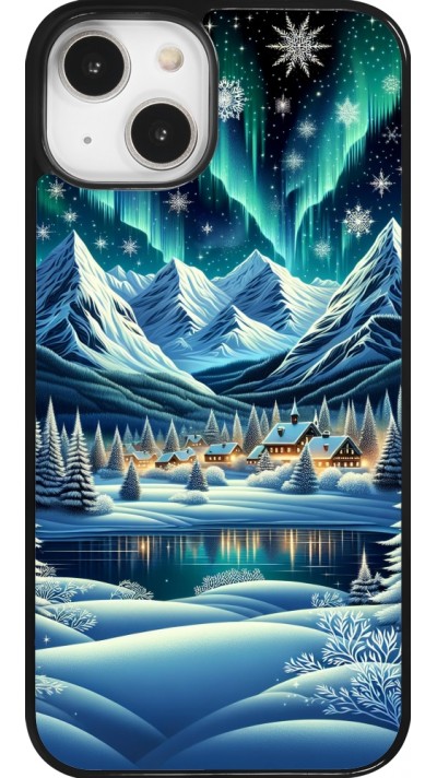 Coque iPhone 14 - Snowy Mountain Village Lake night