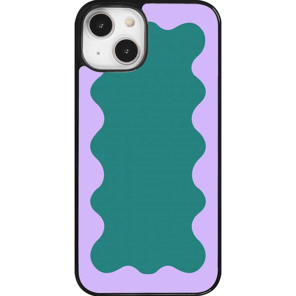 Coque iPhone 14 - Wavy Rectangle Green Purple