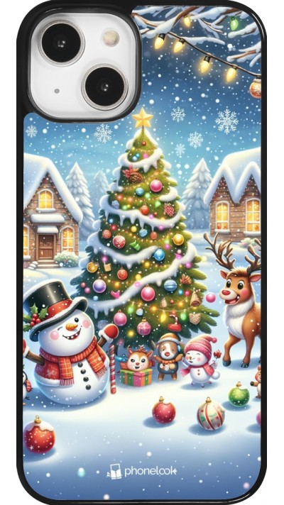 Coque iPhone 14 - Noël 2023 bonhomme de neige et sapin