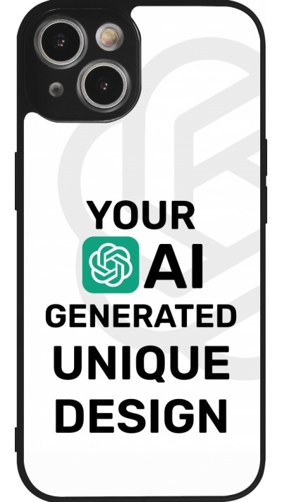 Coque iPhone 14 - Silicone rigide noir 100% unique générée par intelligence artificielle (AI) avec vos idées