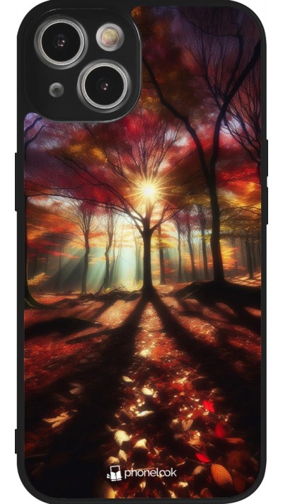 Coque iPhone 14 - Silicone rigide noir Automne doré glare