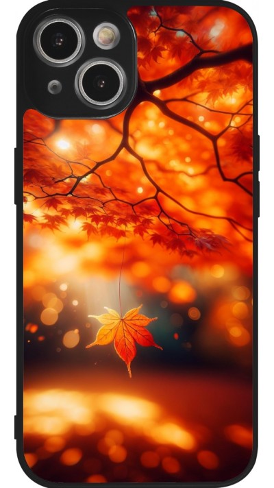 Coque iPhone 14 - Silicone rigide noir Automne Magique Orange
