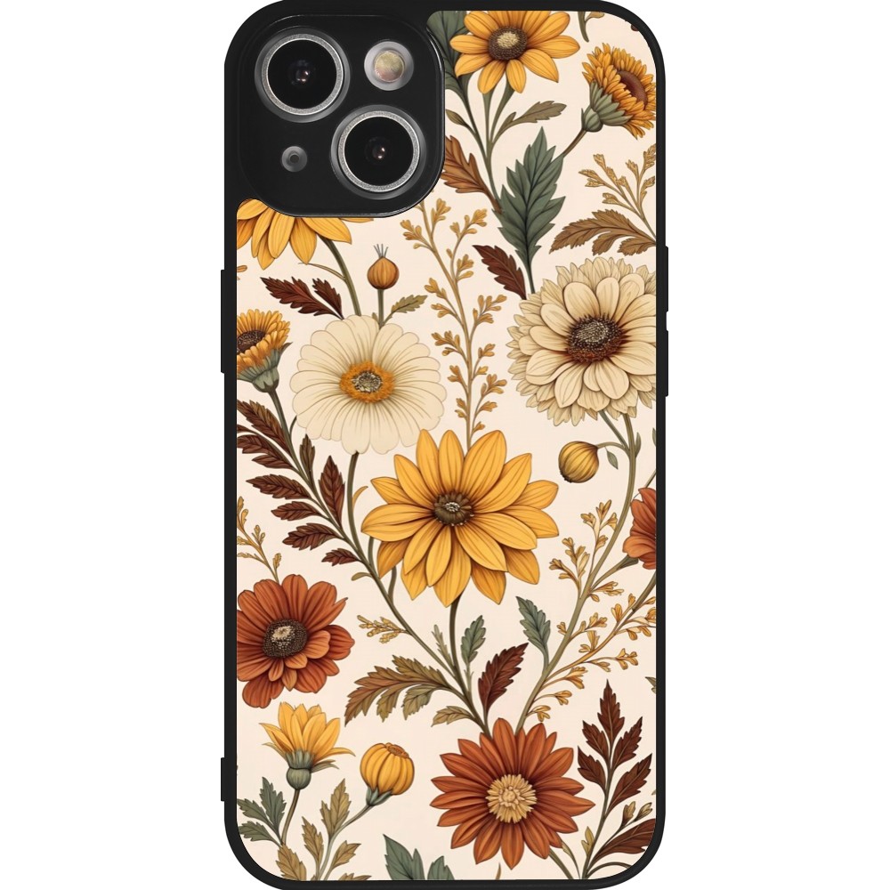 iPhone 14 Case Hülle - Silikon schwarz Autumn 25 Flower pattern