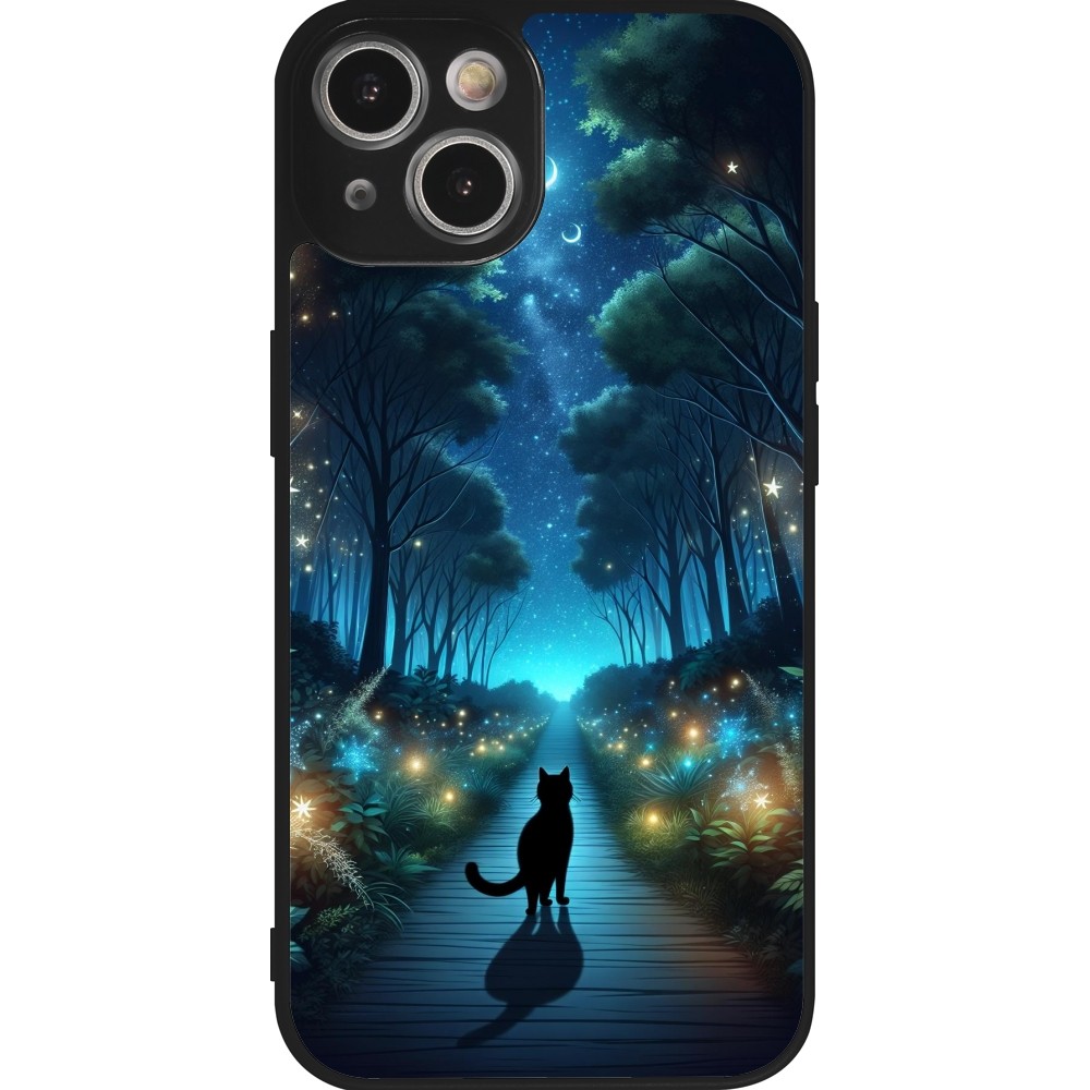 iPhone 14 Case Hülle - Silikon schwarz Schwarze Katze Spaziergang