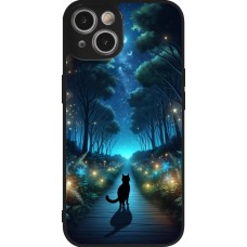 iPhone 14 Case Hülle - Silikon schwarz Schwarze Katze Spaziergang