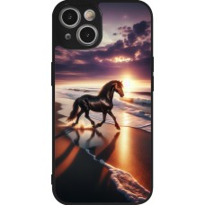iPhone 14 Case Hülle - Silikon schwarz Pferd majestätisch Strand