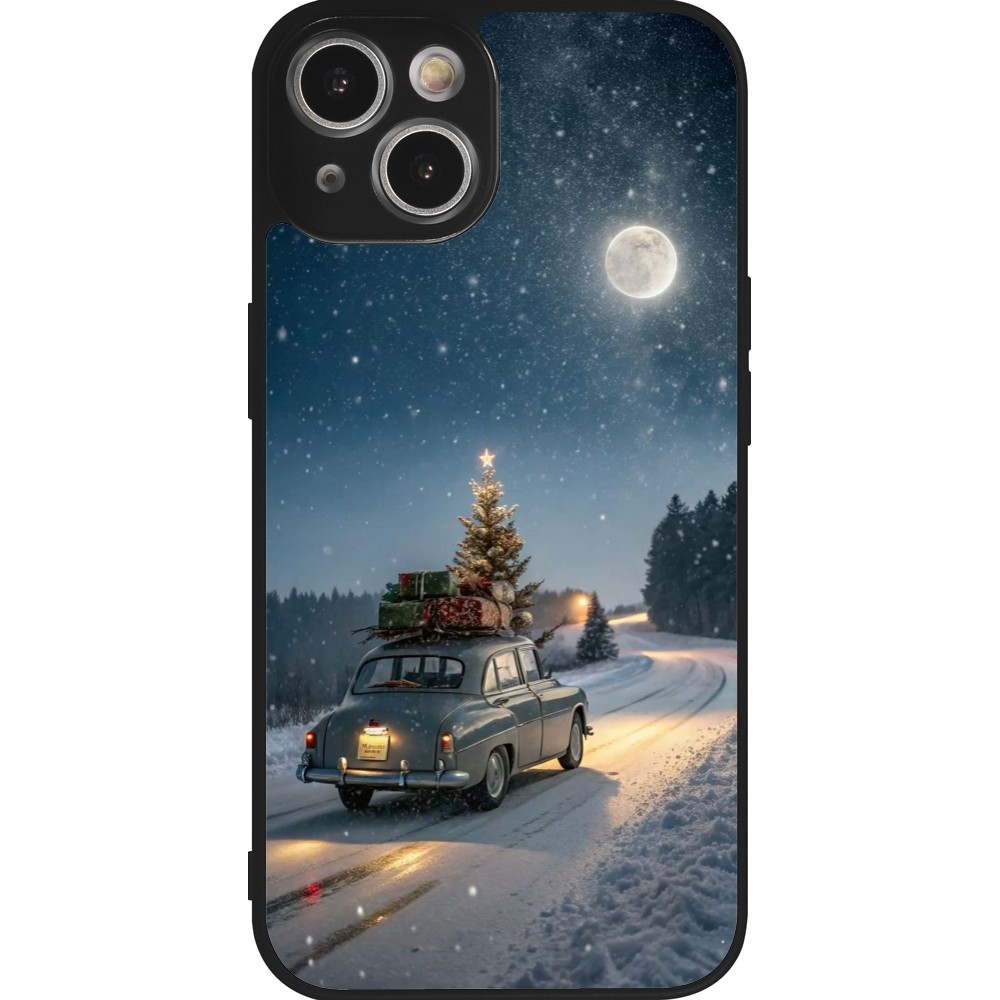 Coque iPhone 14 - Silicone rigide noir Christmas 25 Car with Tree Xmas