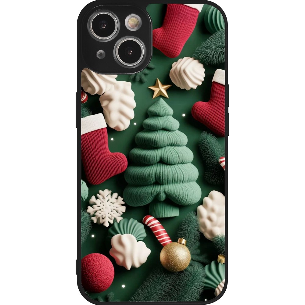 Coque iPhone 14 - Silicone rigide noir Christmas 25 Christmas textiles
