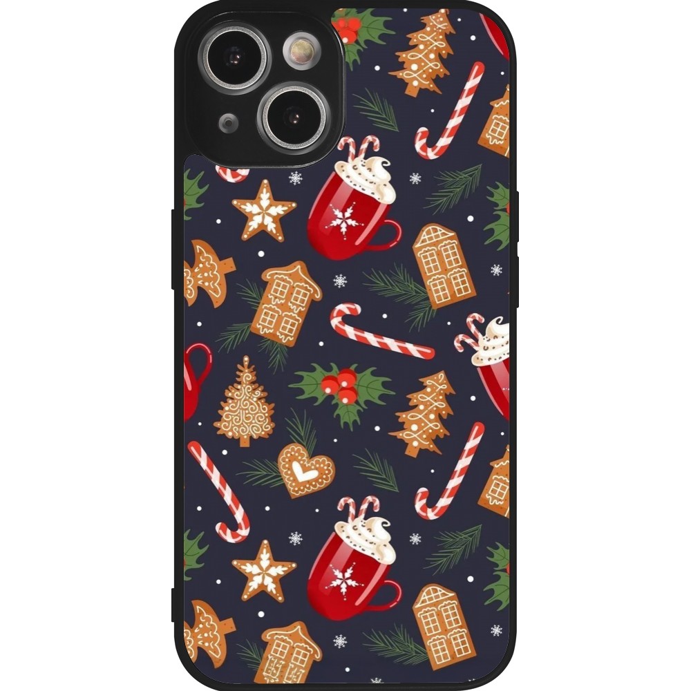 Coque iPhone 14 - Silicone rigide noir Christmas 25 Pattern Gingerbread House
