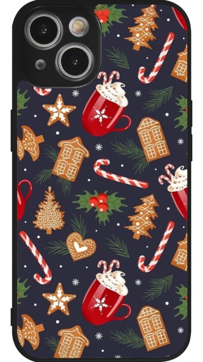 Coque iPhone 14 - Silicone rigide noir Christmas 25 Pattern Gingerbread House